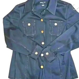 Jones New York womens jacket sz 1X navy blue gold utility stretch military
